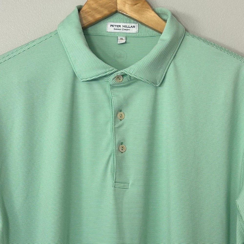 Peter Millar Summer Comfort Polo Shirt Men XL Green Striped Performance Golf